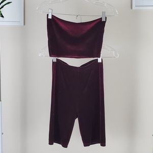 Burgundy Velvet Biker Short Set
